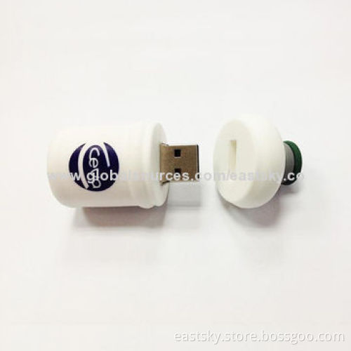 Bottle-shaped USB flash drive, made of soft PVC material, OEM orders are welcome